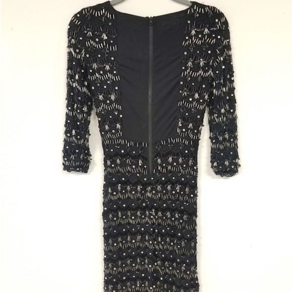 ALICE & OLIVIA Black Beaded 3/4 Sleeve Dress Sz0 - Picture 3 of 8